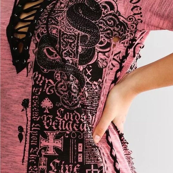 AFFLICTION Destroy LA Lace-up T-Shirt Sz. S - Picture 2 of 7